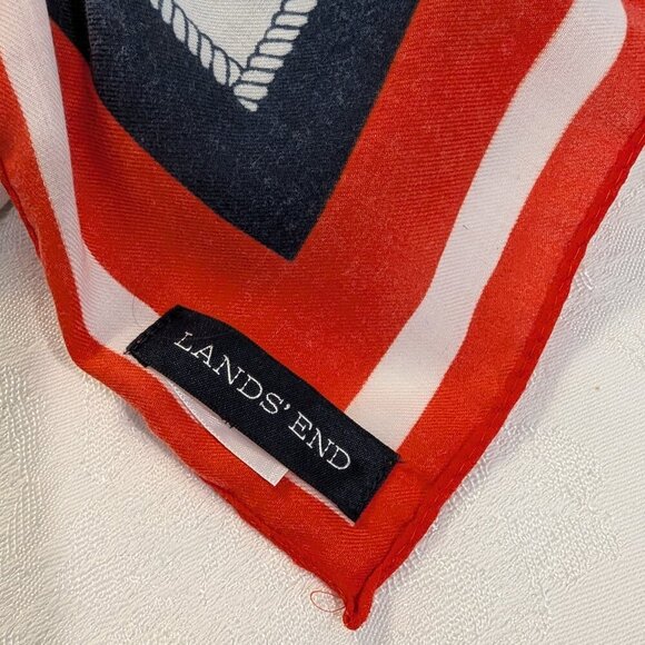 Land's End 100% Cotton Scarf, Red, White and Blue, Sailboat Motif 48x48 - Picture 2 of 6